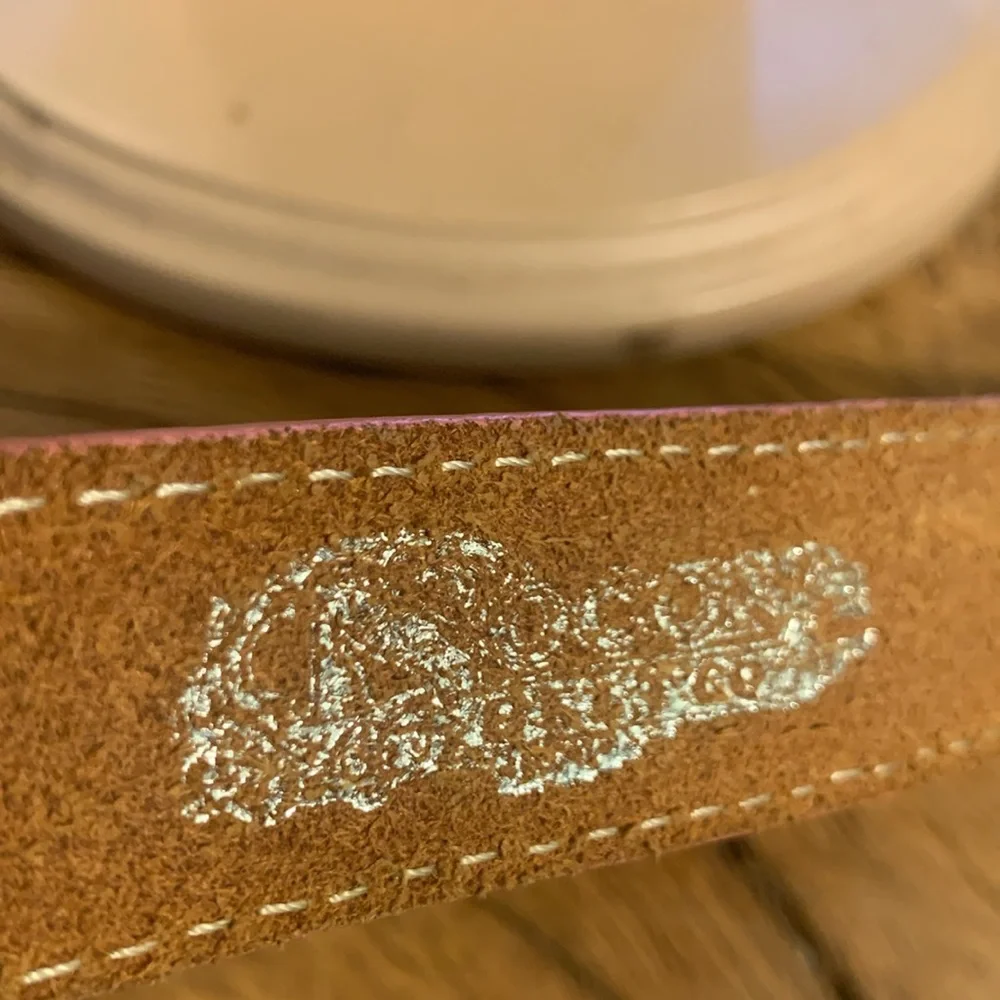 NOCONA PINK TOOLED LEATHER COWGIRL BELT WITH HORSE AND HORSESHOE BUCKLE